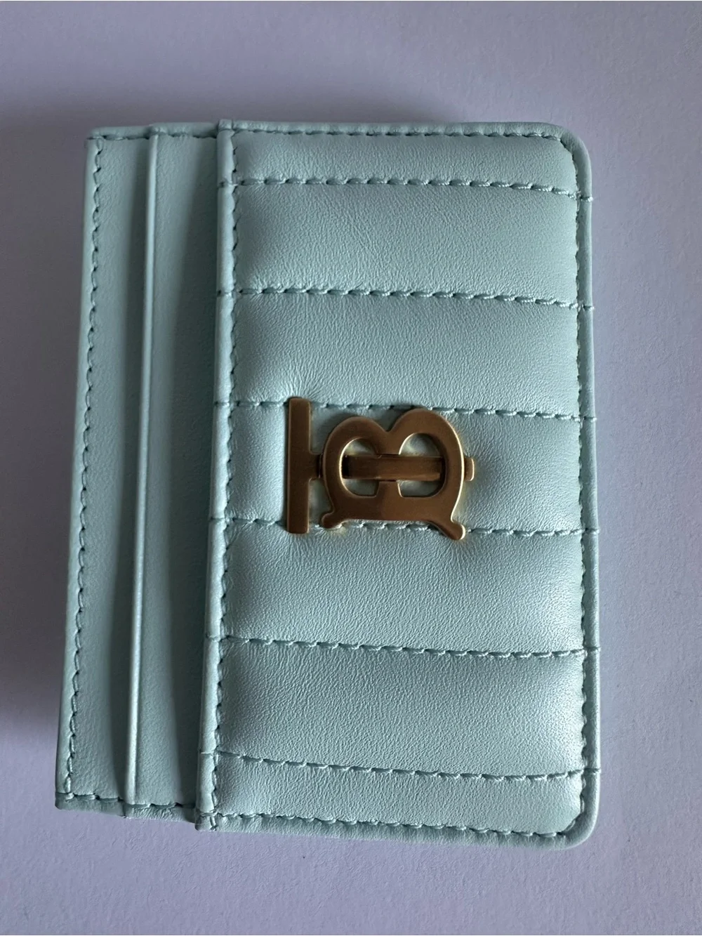 NWT Burberry Lola Cool Mint Quilted Leather TB Card Case Full Set